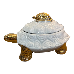 1950s White and Gold Porcelain Tortoise Lidded Trinket Box