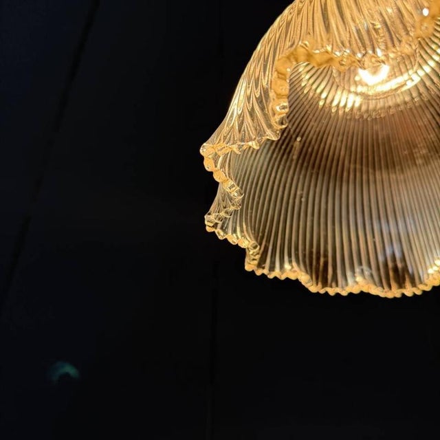Gold Small Pressed Glass Pendant Lamp with Brass Fixture from Holophane, 1930s For Sale - Image 8 of 17