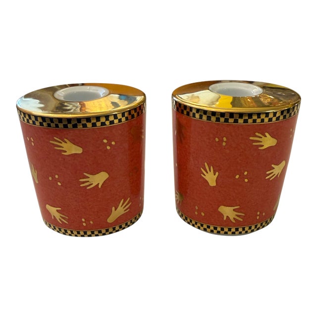 Bulgari Rosenthal Porcelain Candleholders Mani Al Vento Collection Late 20th Century a Pair For Sale