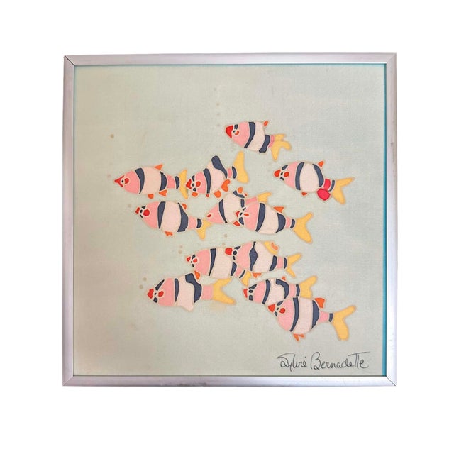 1980s Vintage Sylvie Bernadette Silk Paintings – Tropical Fish – Signed & Framed Canadian Art - a Pair For Sale - Image 5 of 7