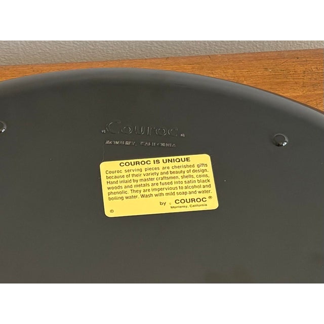 Vintage Black Lacquer Couroc Fish House Tray With Wood and Brass Inlay For Sale - Image 6 of 7