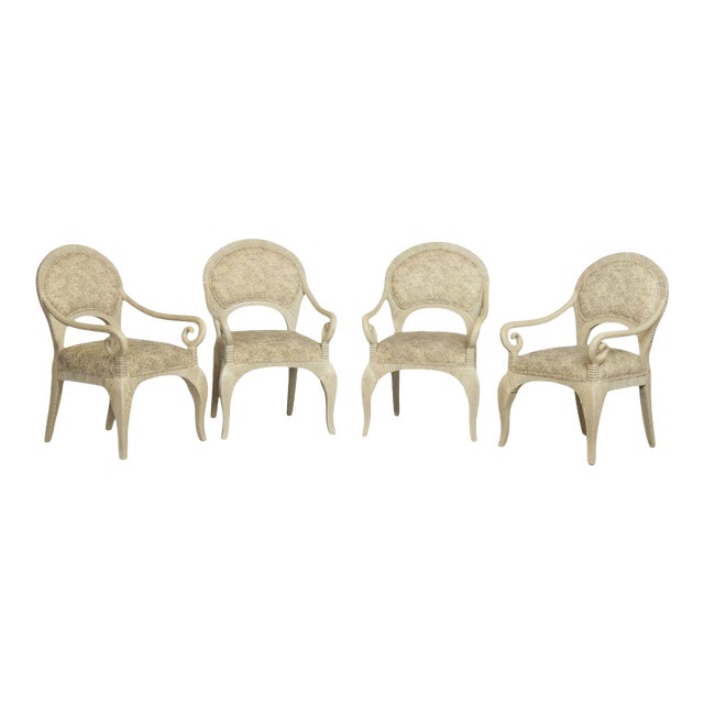 Casa Bique Crackle Painted Armchairs - Set of 4 For Sale