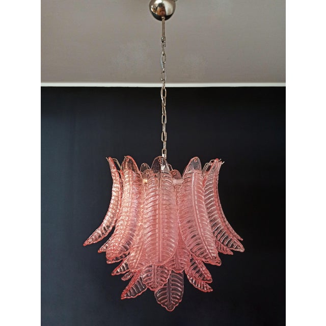 Italian Murano Six-Tier Felci Glass Chandelier with 36 Pink Glasses For Sale - Image 11 of 18