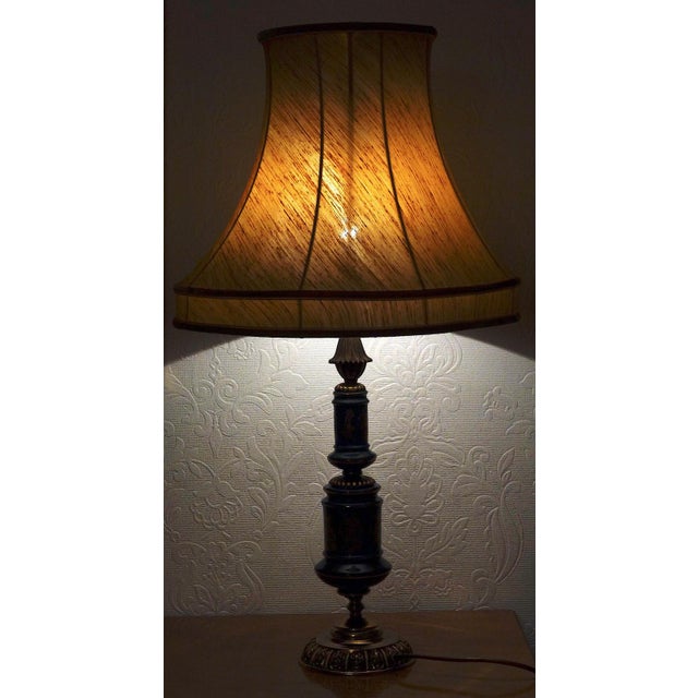 Antique Empire French Brass and Porcelain Table Lamp, 1920s For Sale - Image 9 of 11