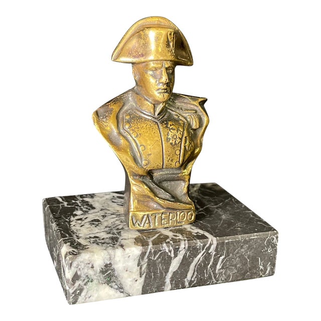 Vintage Brass Bust Napoleon Waterloo in Marble Base For Sale