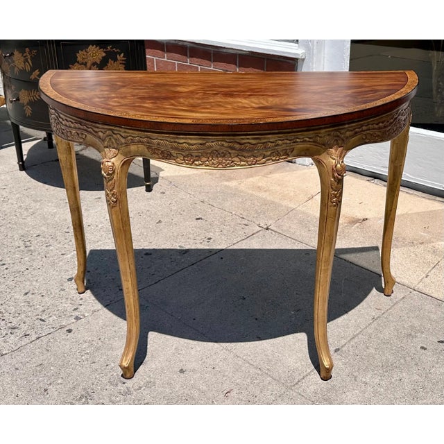 2010s 18th C Style Burton-Ching Georgian Mahogany & Giltwood Demilune Console Table For Sale - Image 5 of 7