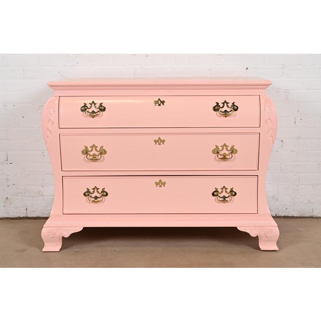 Century Furniture Chippendale Pink Lacquered Chest of Drawers or Commode, Newly Refinished For Sale - Image 12 of 12
