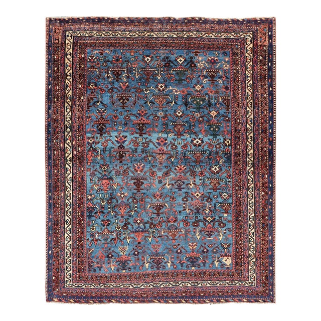 Antique Persian Afshar Rug in Beautiful Blue Background With Tribal Motifs 4'8 X 6'0 For Sale