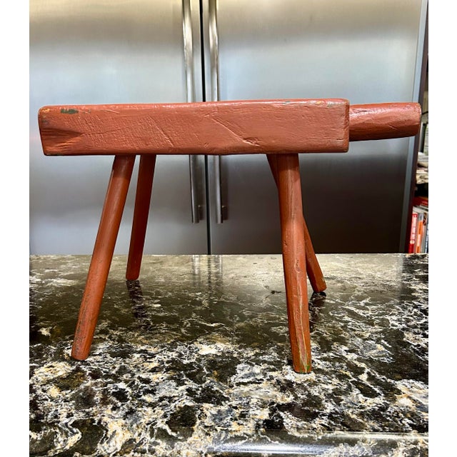 Early 19th Century Rustic, Primitive, 4-Legged Milking Stool For Sale - Image 4 of 10