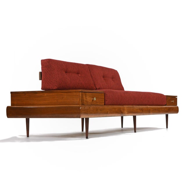 Adrian Pearsall 1709-S Style Platform Sofa With Floating Walnut End Tables For Sale - Image 12 of 15