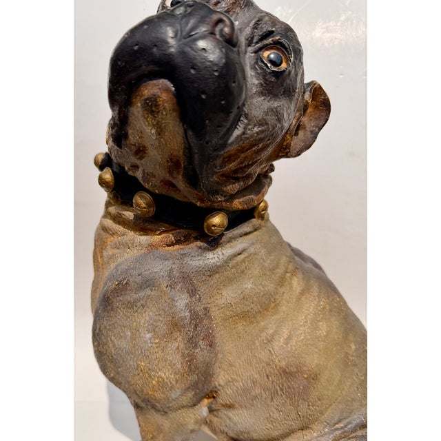 Large 19th Century English Cold-Painted Terracotta Bulldog Figure With Glass Eyes For Sale In New York - Image 6 of 17