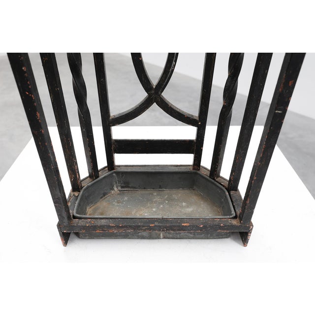 Art Deco Metal Umbrella Stand with Geometric Openwork and Brass Rim, Belgium, 1920s For Sale - Image 13 of 16