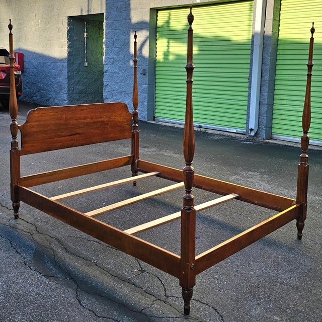 Wood Mid 20th Century Solid Cherry Semi Poster Full Size Bed Frame For Sale - Image 7 of 10