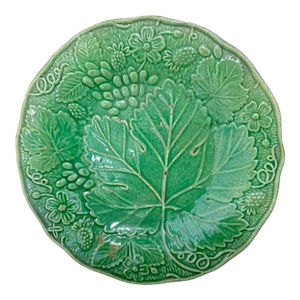 Antique Green Majolica Grape Leaf Plate