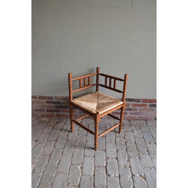 Wood Antique Dutch Oak Corner Chair with Rush Seat, 1920s For Sale - Image 7 of 7
