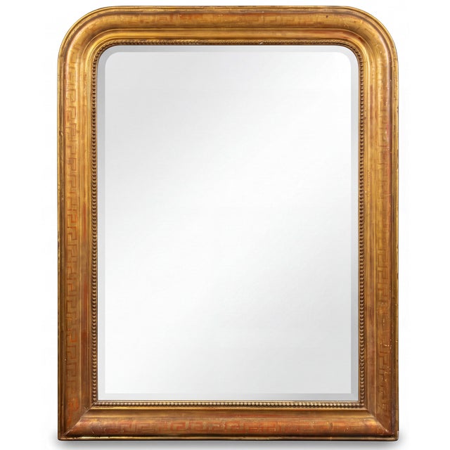 Wood 19th-C. French Louis Philippe Gold Leaf & Greek Key Giltwood Mirror For Sale - Image 7 of 9