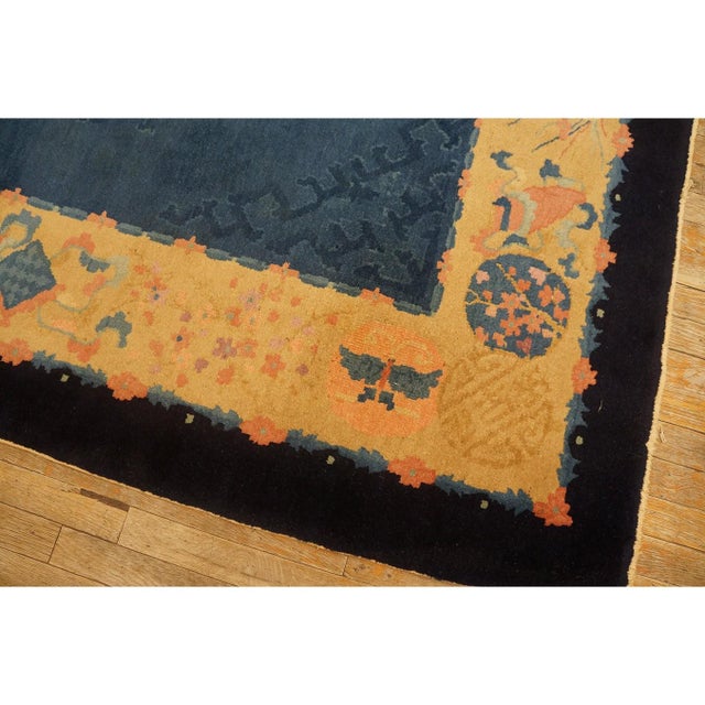 Royal Blue 1920s Blue Ground Geometric Antique Chinese Peking Rug 6'10" X11'8" Wool Carpet For Sale - Image 8 of 11