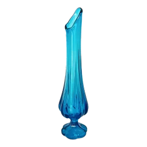 Mid Century Blue Swung Glass Vase