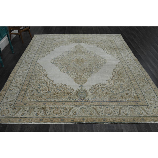 1970s Vintage Persian Handmade Wool Cotton Beige Area Rug For Sale - Image 9 of 11