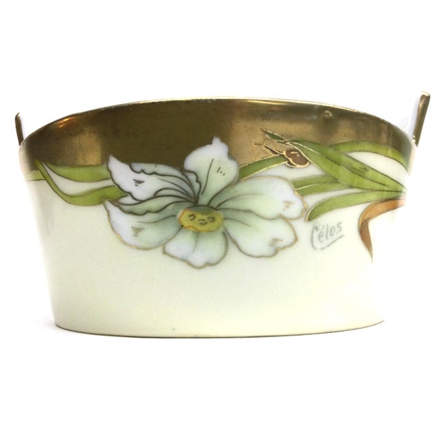 Art Deco Artist Signed Celos Bavarian China Butter Tub Floral Pattern Gold Painted For Sale - Image 3 of 11