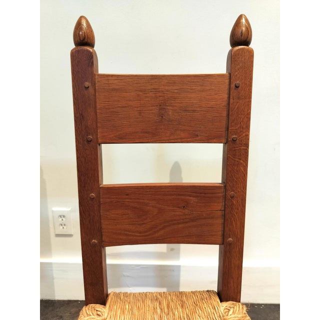High Back Belgian Oak and Rush Dining Chairs Circa 1960 For Sale - Image 9 of 10