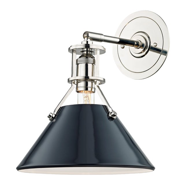 Hudson Valley Lighting Mark D. Sikes Painted No.2 1-Light Wall Sconce, Polished Nickel/Darkest Blue For Sale