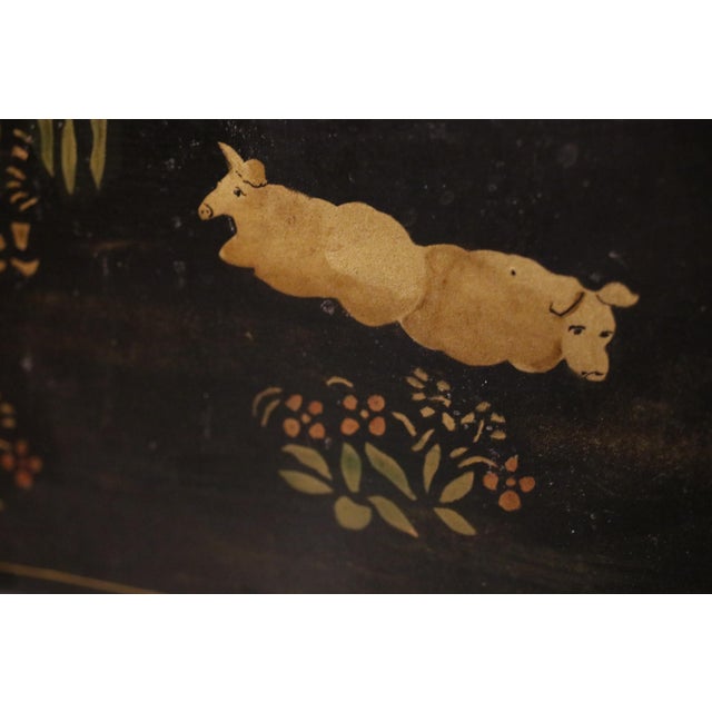 Large Hand Painted Toleware Tray Signed S. Callnin 1969 - "The Thunderstorm" Folk Art For Sale - Image 10 of 16