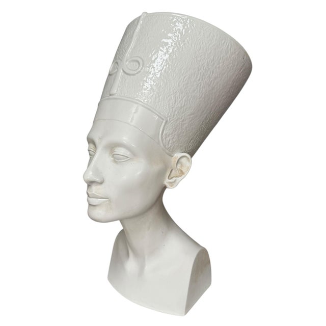Magnificent and rare Mid-Century Modern bust of Nefertiti with a tall, textured crown and smooth , fine detailed facial...