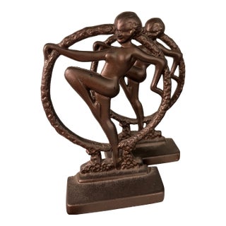 1930s Art Deco Nude Dancer Cast Iron Bookends For Sale