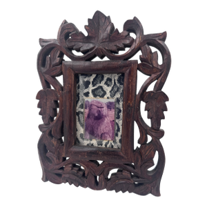 Vintage Hand-Carved Baroque Wood Tabletop Picture Frame With Ornate Foliate Scrollwork
