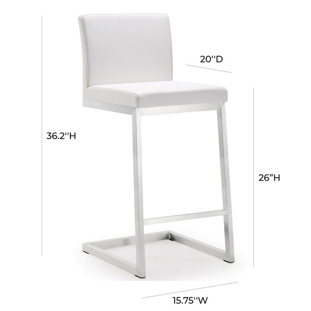 Parma White Vegan Leather & Steel Counter Stools - Set of 2 For Sale - Image 11 of 13