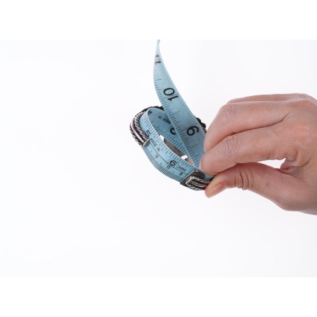 Silver 6 3/8" c1940's Navajo stamped silver and turquoise bracelet For Sale - Image 8 of 10