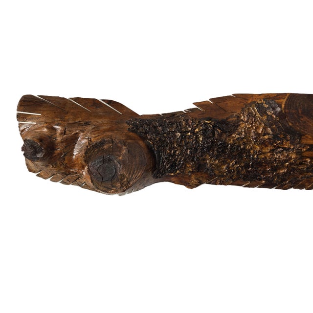 Primitive Futurism Wooden Wall Sculpture Titled "Alpha Predator" With Rough Inlaid Stone (Signed by Artist John Carnright) For Sale - Image 4 of 9