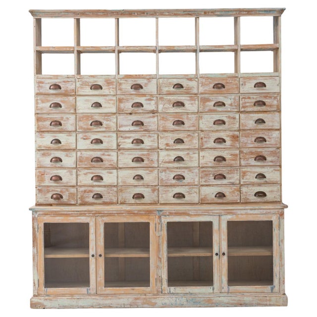 Mid 20th Century French Wood Patinated Apothecary Cabinet with Glass Doors For Sale - Image 15 of 18