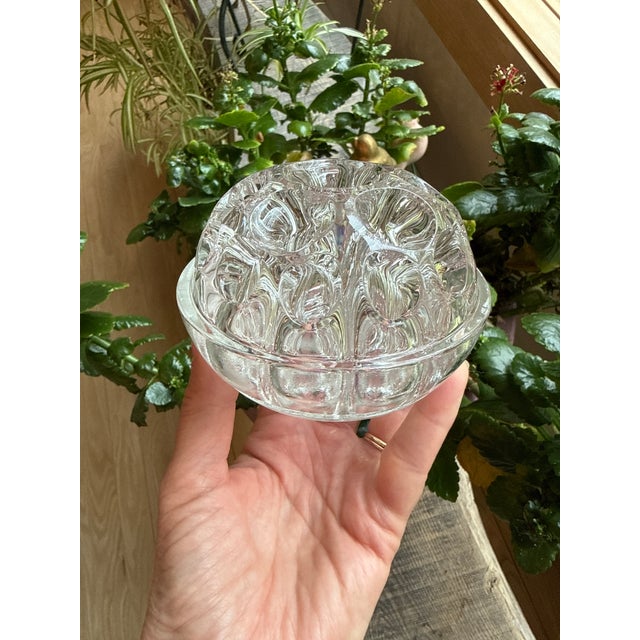 French Reims France Thick Clear Crystal Glass Flower Frog 19 Holes For Sale - Image 3 of 3