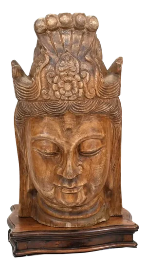 Carved Tibetan Buddha Head Statue, 1920s