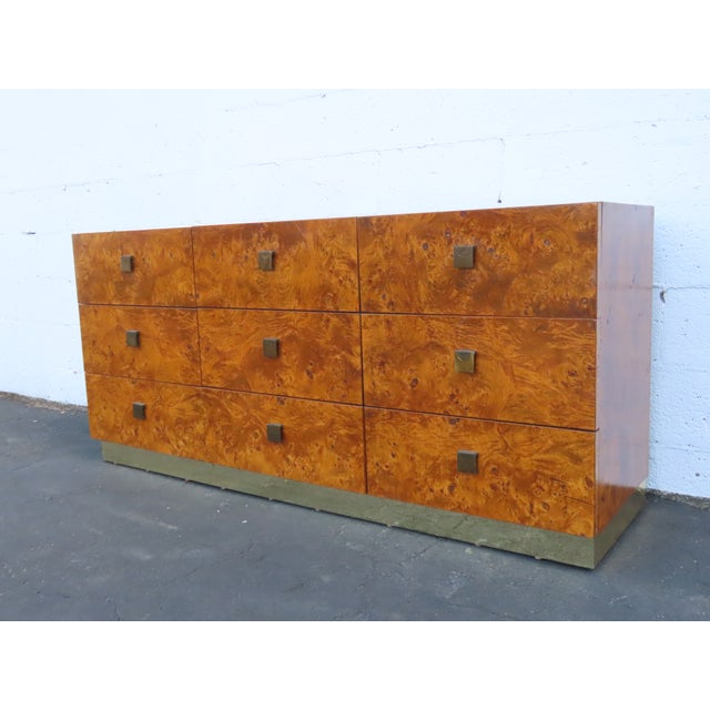 Mid-Century Modern Milo Baughman by Founder Mid Century Hollywood Regency Burlwood Dresser 6625 For Sale - Image 3 of 18