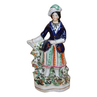 Antique Staffordshire Porcelain Scottish Highlander Shepherd Figurine For Sale