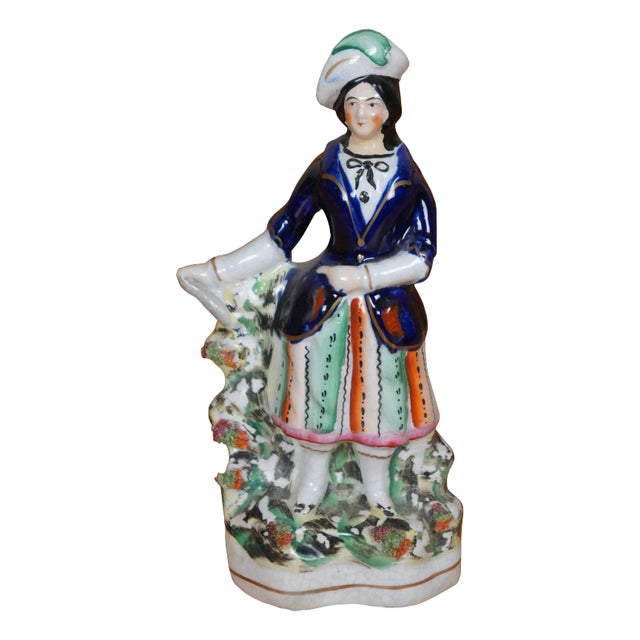 Antique Staffordshire Porcelain Scottish Highlander Shepherd Figurine For Sale