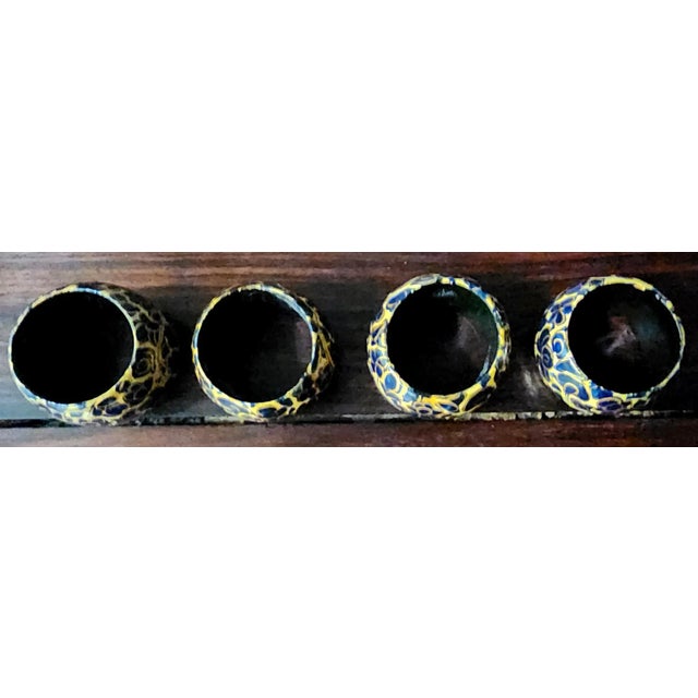Vintage Hand-Painted Blue Lacquer Napkin Rings - Set of 4 For Sale - Image 9 of 11