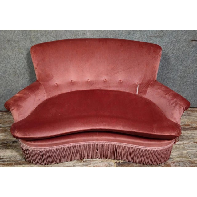 Textile Napoleon III Half-Moon Shaped Bench in Velvet For Sale - Image 7 of 7