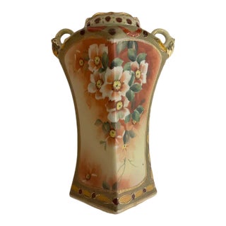 Antique Imperial Nippon Hand Painted Moriage Vase with Scroll Handles For Sale