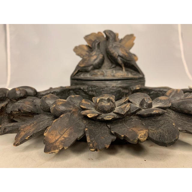 Antique Black Forest Capercaillie Double Inkwell: Hand Carved Fowl Decor For Sale - Image 4 of 10