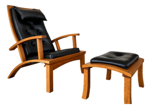 Thomas Moser Lolling Chair & Ottoman in Cherry and Black Leather