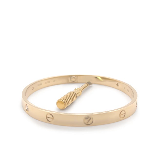 Contemporary Cartier 18ct Yellow Gold Love Diamond Bracelet Classic Model 0.42ct For Sale - Image 3 of 12