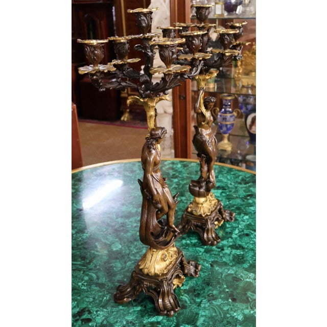 French Pair of 19th Century French Napoleon III Bronze Figural Candelabras For Sale - Image 3 of 18