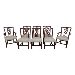 Set of 8 Kindel Mahogany Chippendale Upholstered Dining Chairs For Sale