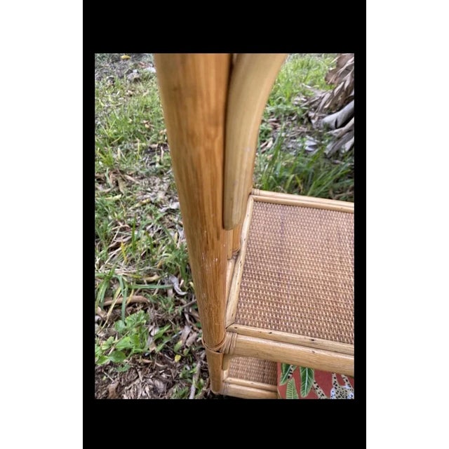 Wood Bamboo Shelving Unit and Storage. Mid Century Modern Bamboo Display Shelf . Wicker and Bamboo Display Stand For Sale - Image 7 of 10