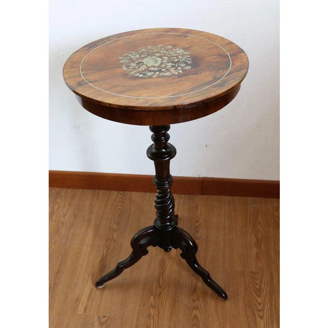 Brown Small Victorian Inlaid Wood Gueridon For Sale - Image 8 of 8