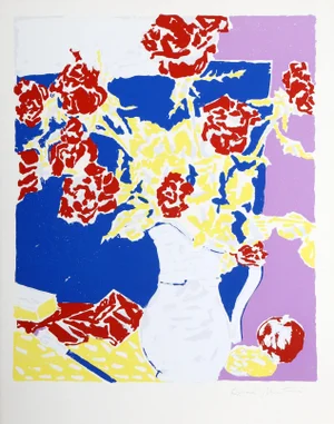 Red Roses in the Artist's Room, Knox Martin Silkscreen on Heavy, Hand-made Paper, Signed and Numbered in Pencil